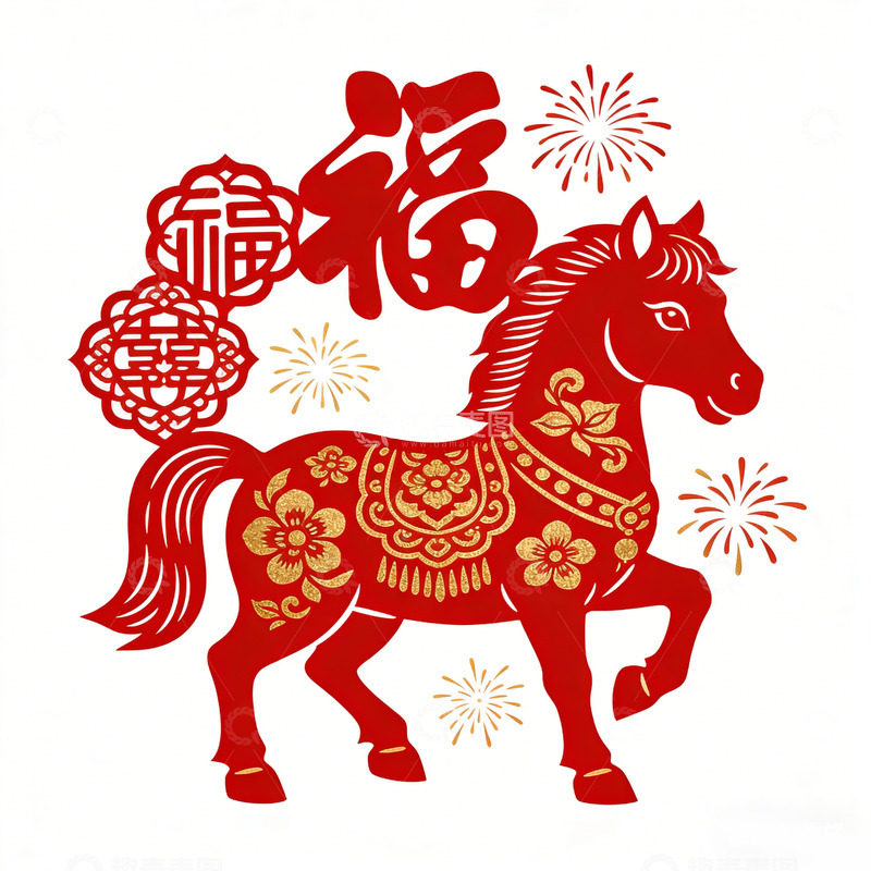 高清大图下载【趣麦麦图】剪纸风马年喜庆图案