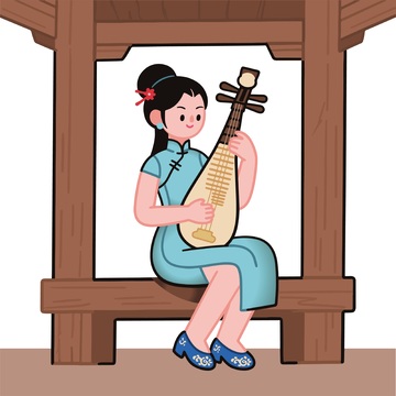 古风少女弹奏琵琶卡通插画
