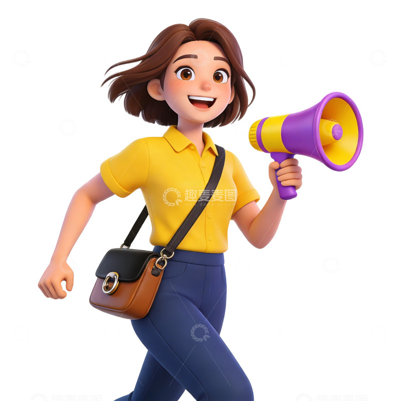 高清大图下载【趣麦麦图】卡通女宣传员插画免扣人物素材