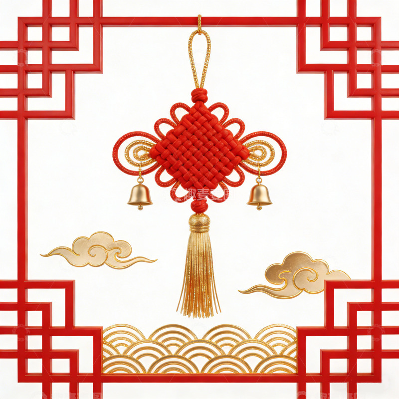 高清大图下载【趣麦麦图】中国风红色中国结挂饰设计