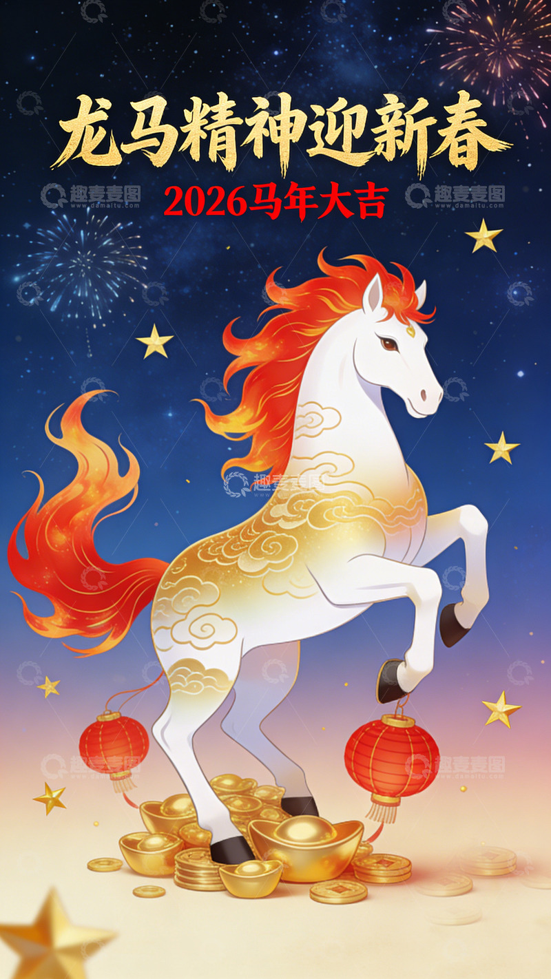 高清大图下载【趣麦麦图】龙马精神新春贺图