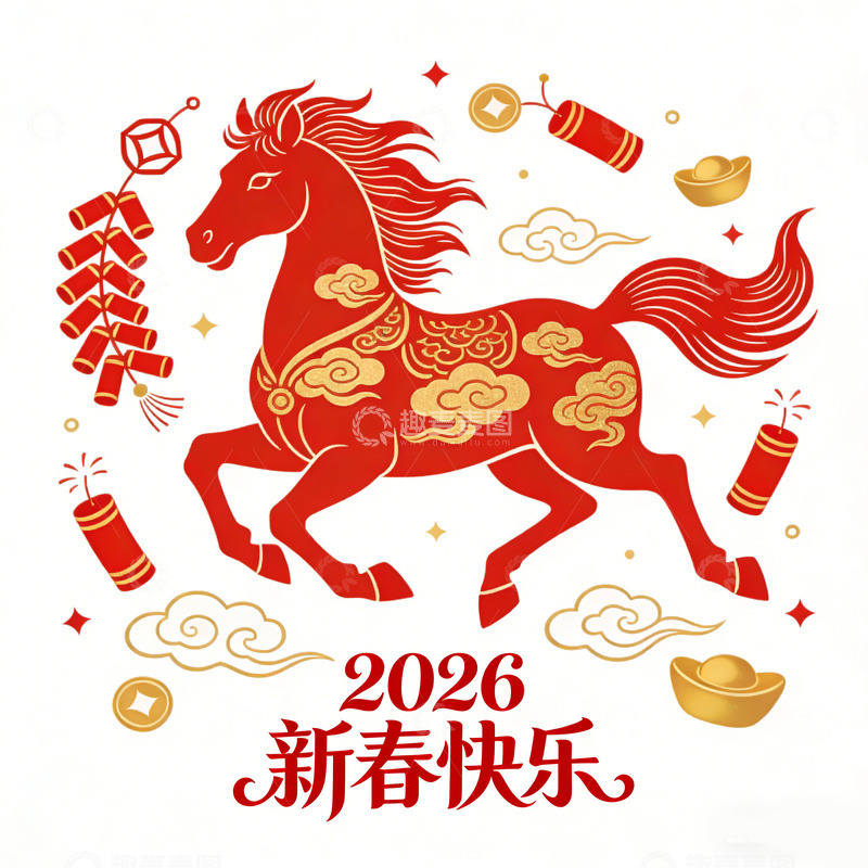 高清大图下载【趣麦麦图】2026年新春马图案祝福设计