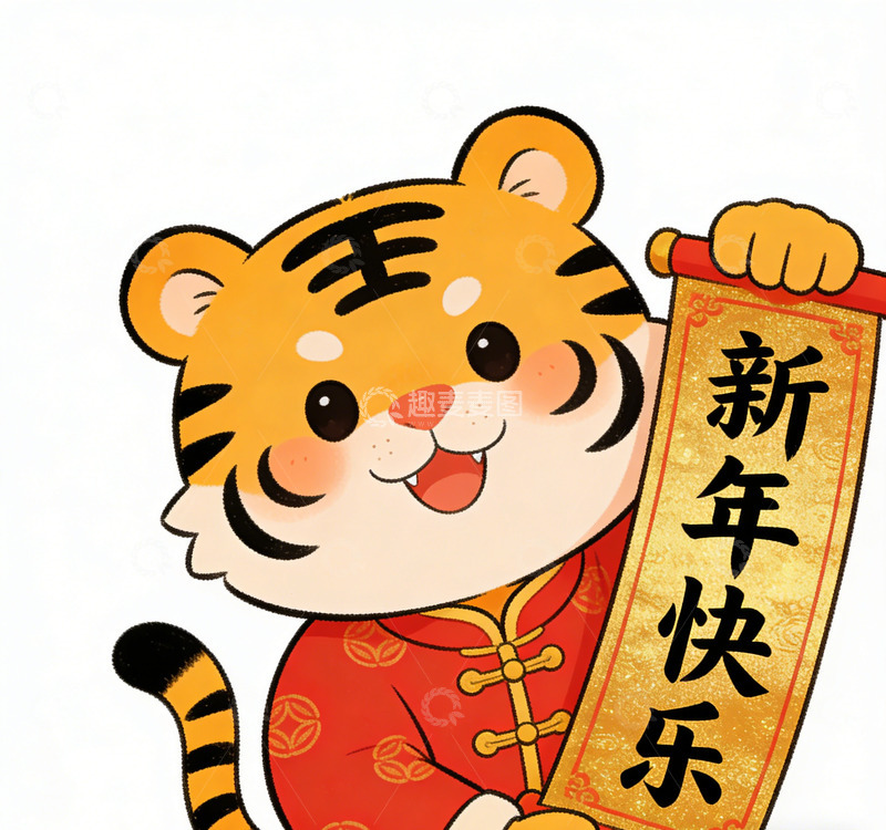 高清大图下载【趣麦麦图】卡通老虎新年祝福插画