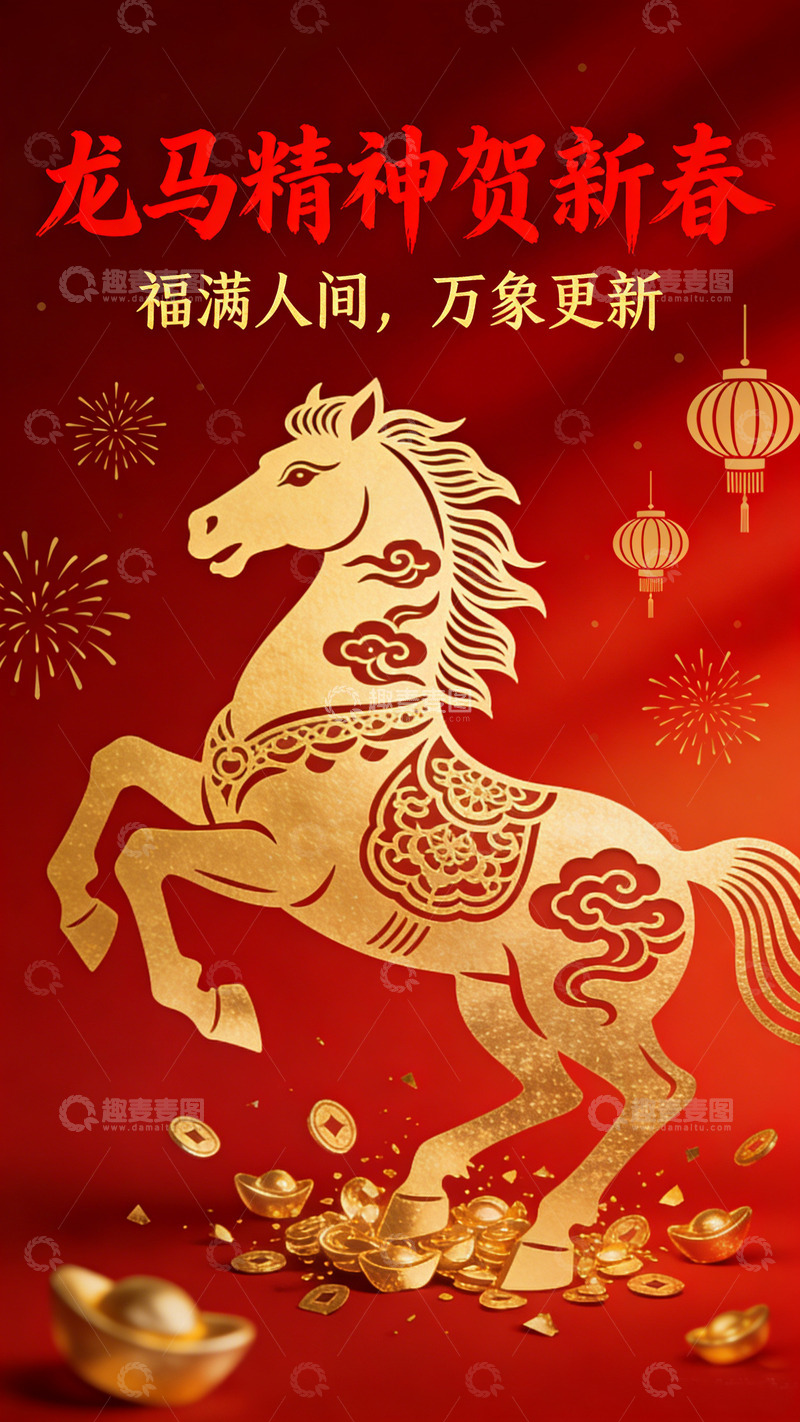 高清大图下载【趣麦麦图】-龙马精神新春贺图