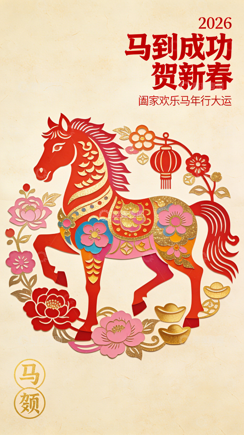 高清大图下载【趣麦麦图】-2026年马年新春庆祝海报