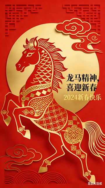 龙马精神喜迎春2024新春海报