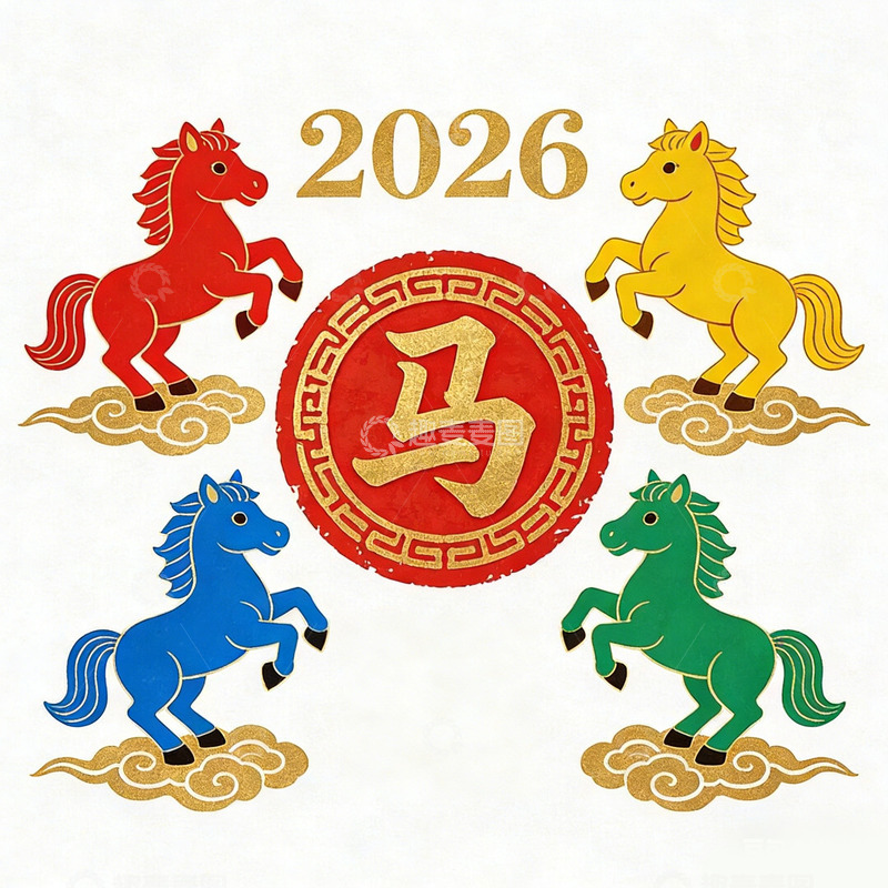 高清大图下载【趣麦麦图】2026年马年图案设计