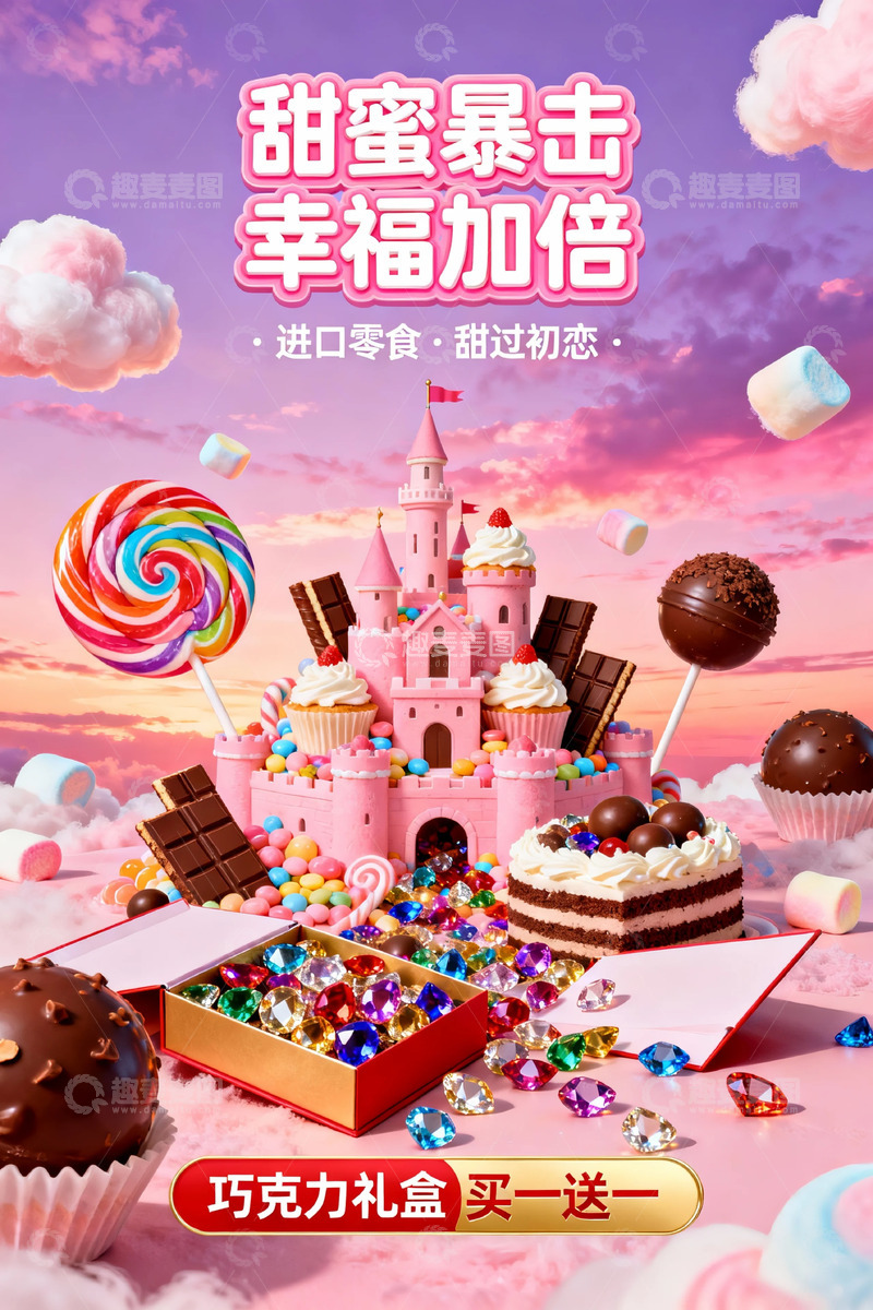 高清大图下载【趣麦麦图】粉色梦幻巧克力礼盒广告
