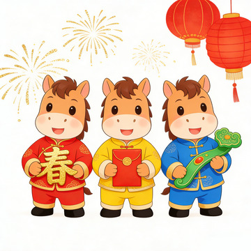 卡通马年新春贺图设计素材