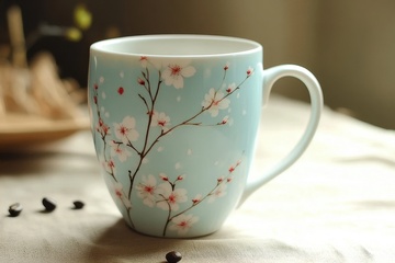 一个浅色的梅花枝杯子