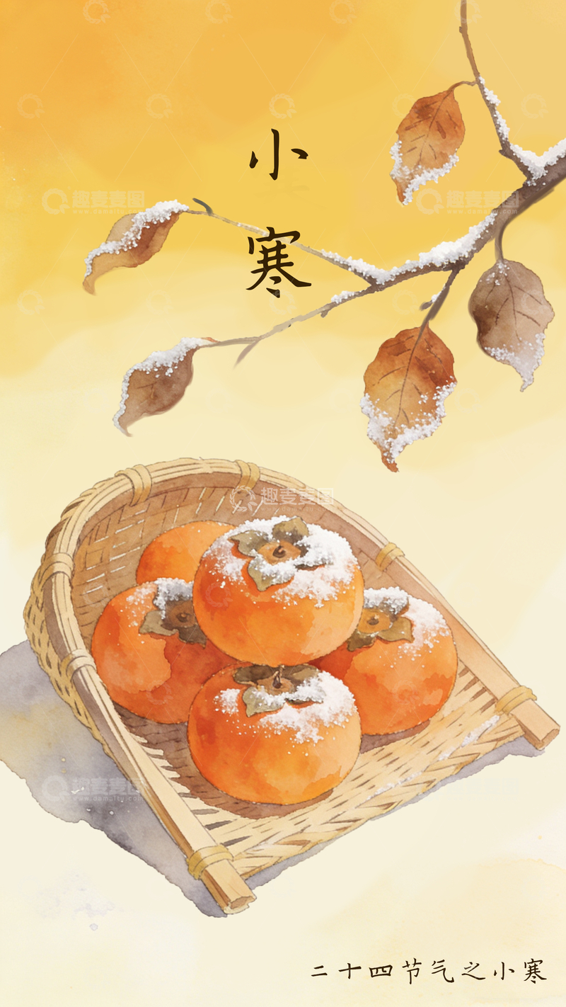 源文件下载【趣麦麦图】二十四节气小寒水彩中式手绘海报