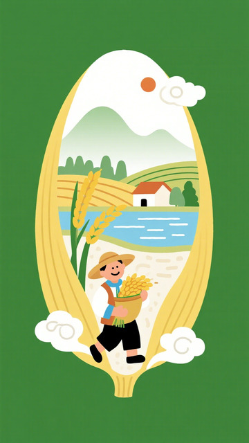 田园风光农民收麦插画