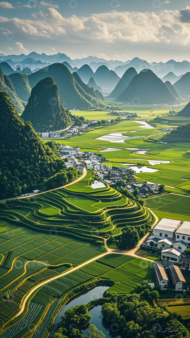高清大图下载【趣麦麦图】山水田园风光航拍图