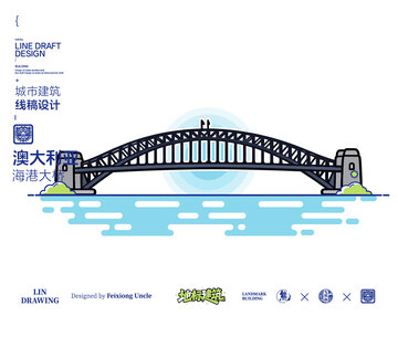 澳大利亚海港大桥城市地标矢量建筑线描