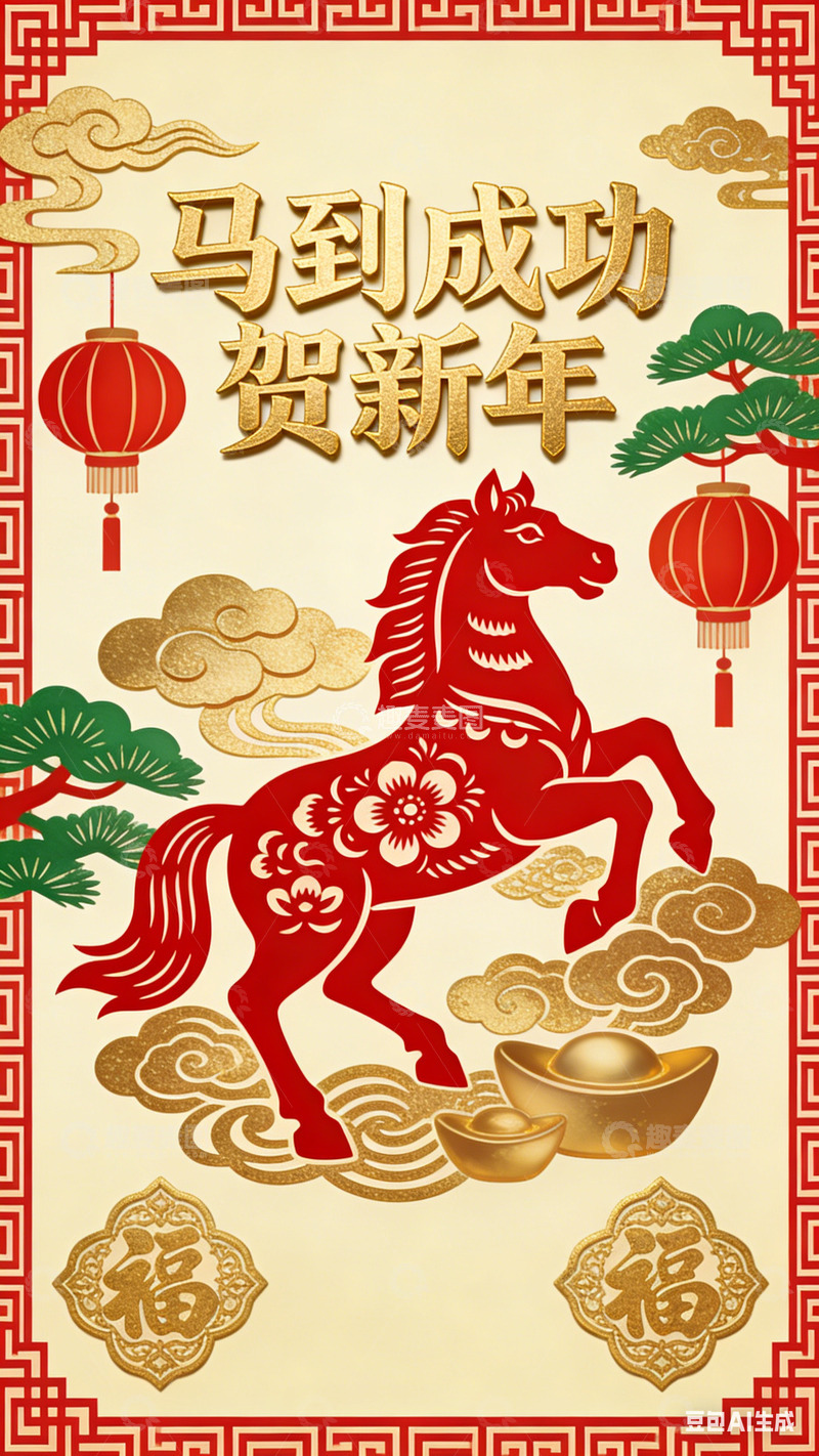 高清大图下载【趣麦麦图】马年新春祝福图案设计