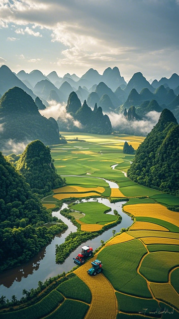 山水田园风光航拍照片