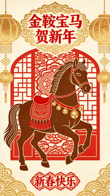 金鞍宝马喜庆新年插画