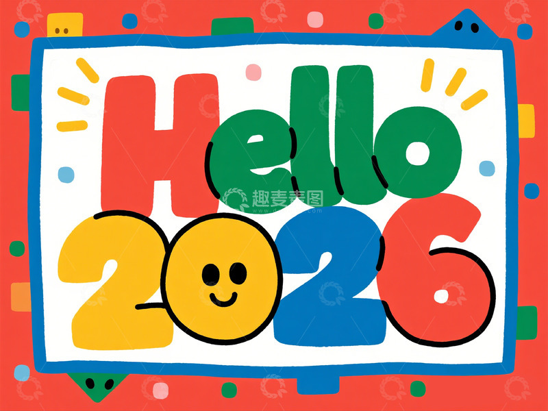 高清大图下载【趣麦麦图】彩色Hello2026新年贺卡设计