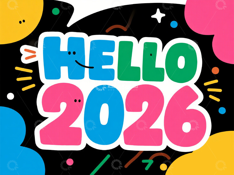 高清大图下载【趣麦麦图】彩色Hello2026庆祝海报