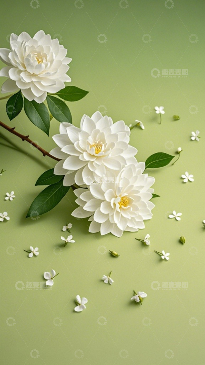 高清大图下载【趣麦麦图】清新白花绿背景摄影