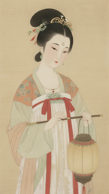 古风仕女手持灯笼图