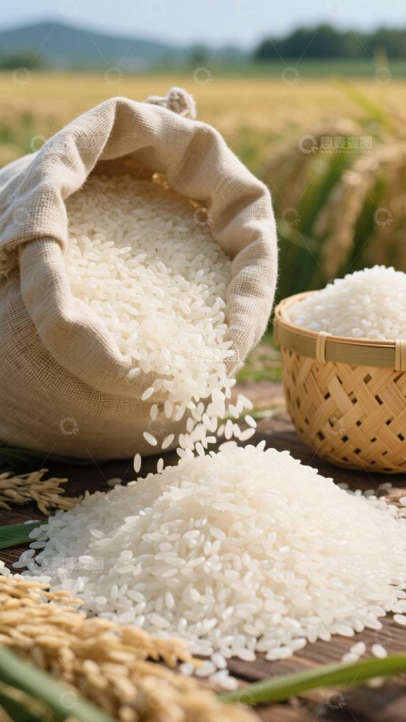 高清大图下载【趣麦麦图】田园风光大米丰收图景