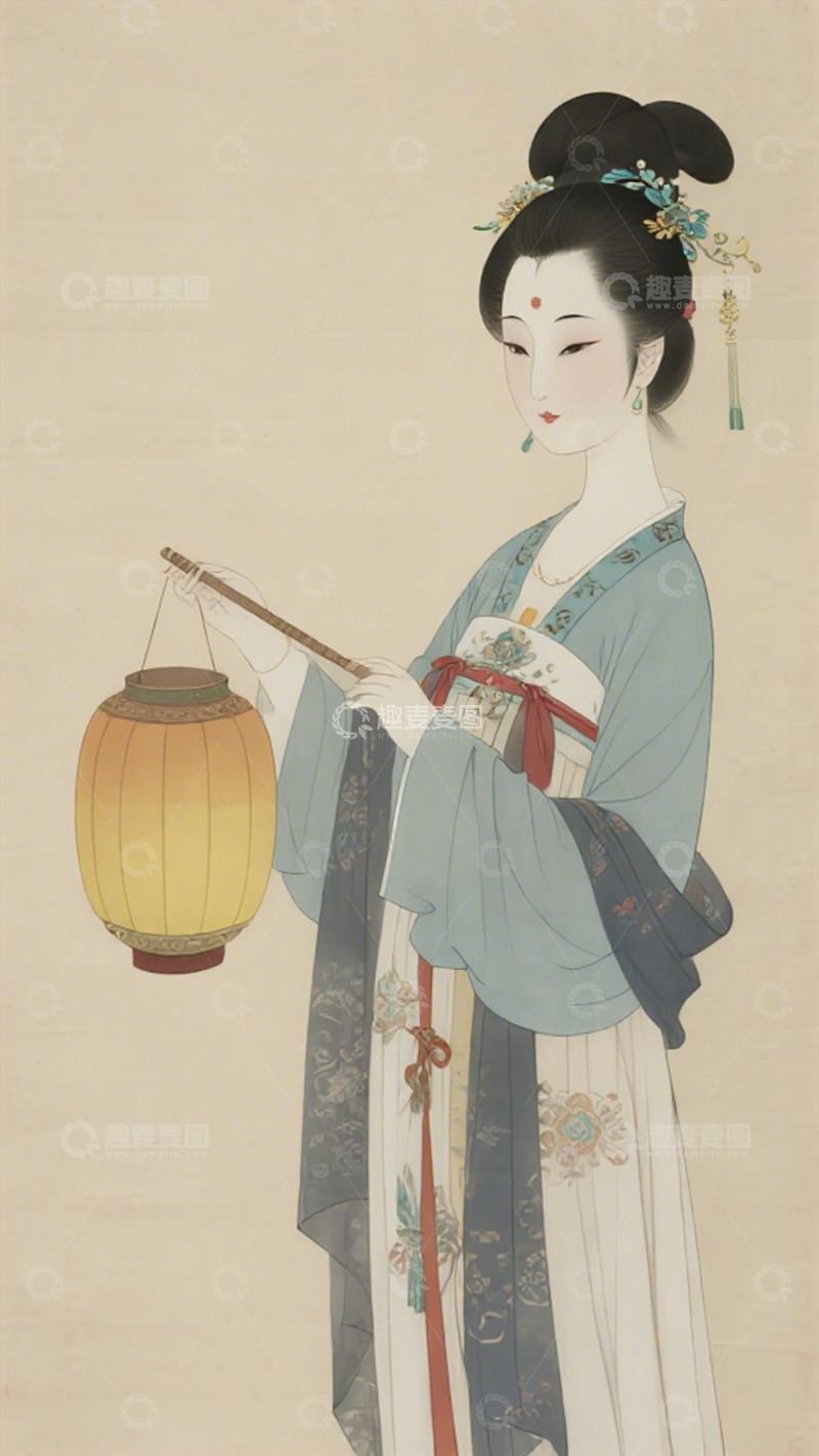 高清大图下载【趣麦麦图】古风仕女灯笼图