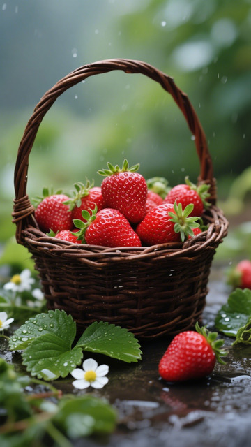 清新草莓雨景摄影图片