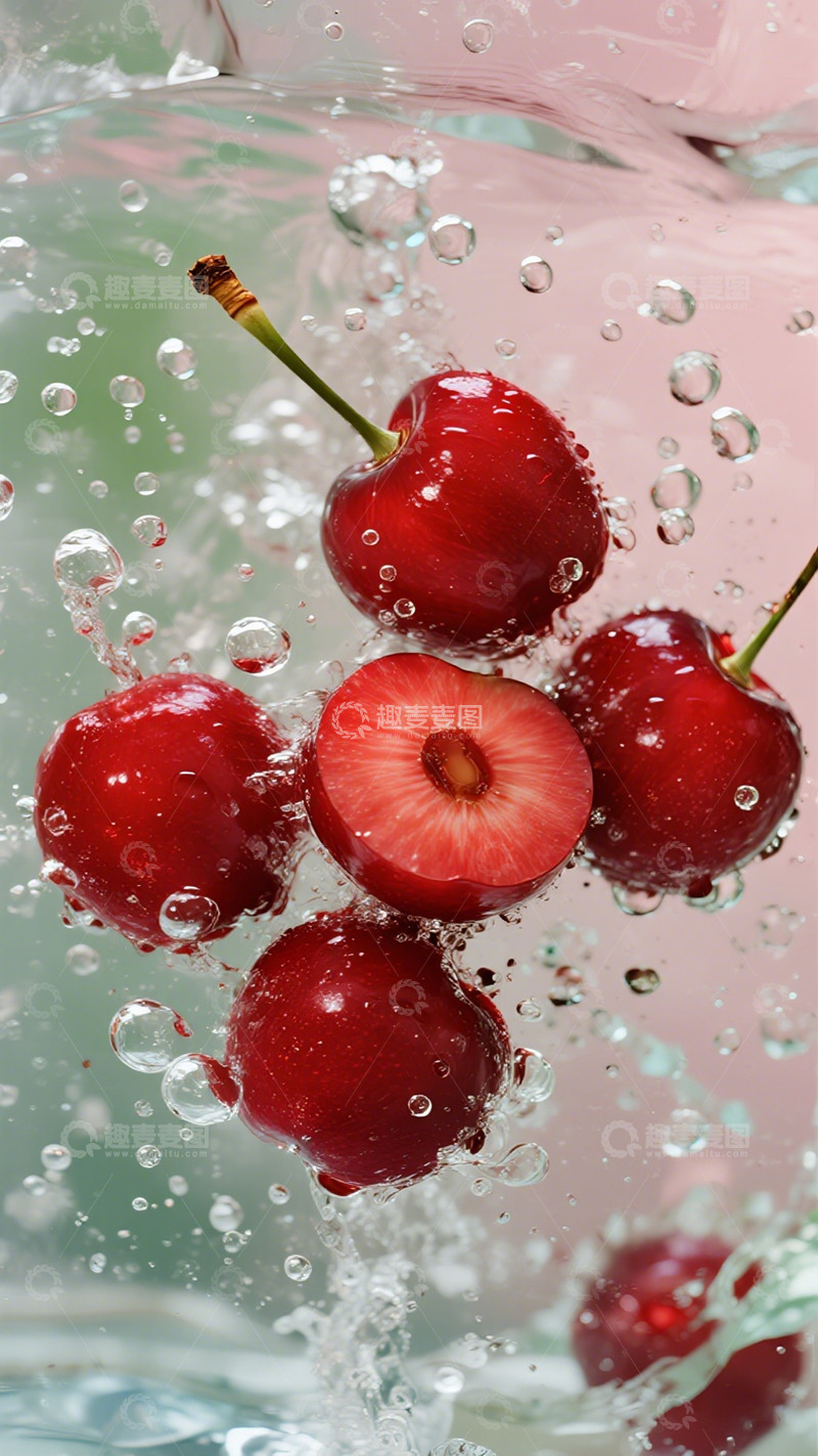 高清大图下载【趣麦麦图】樱桃入水瞬间摄影