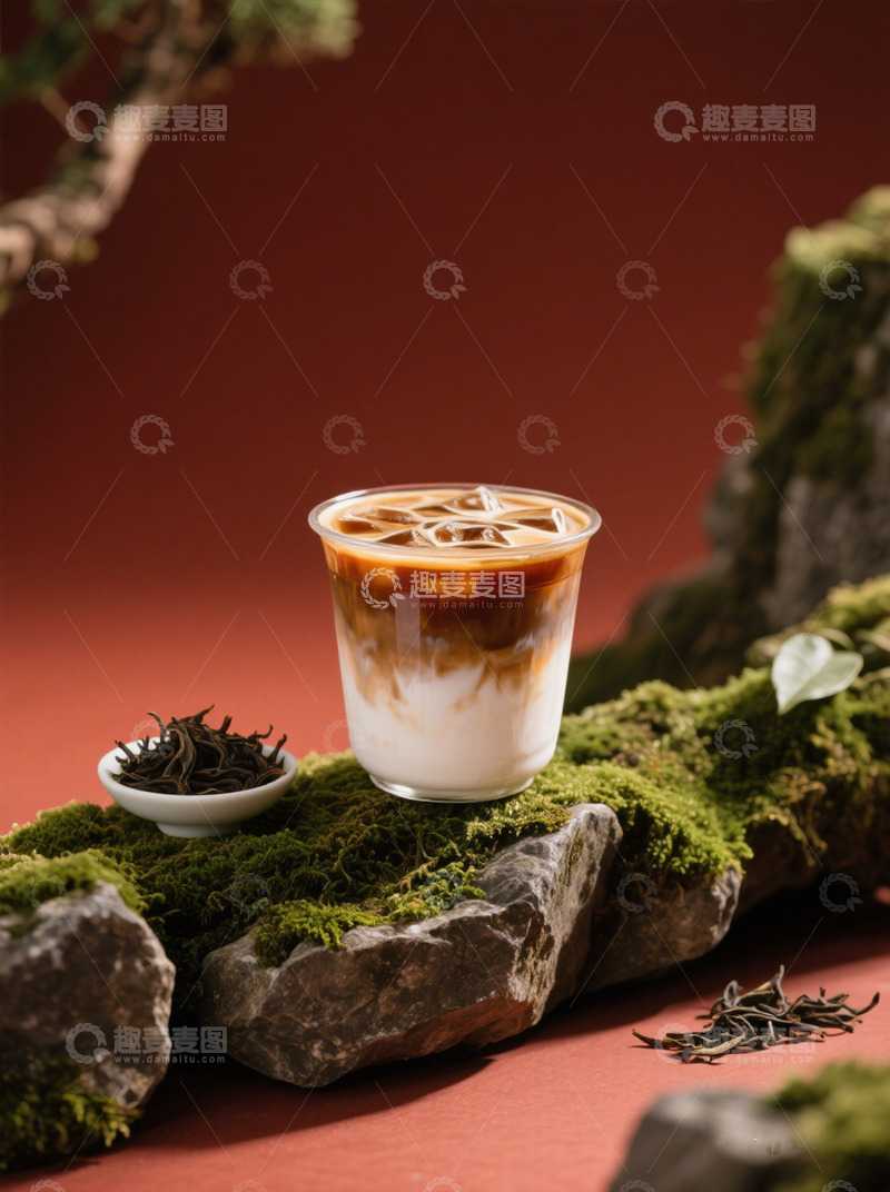 高清大图下载【趣麦麦图】禅意奶茶与茶叶摆设