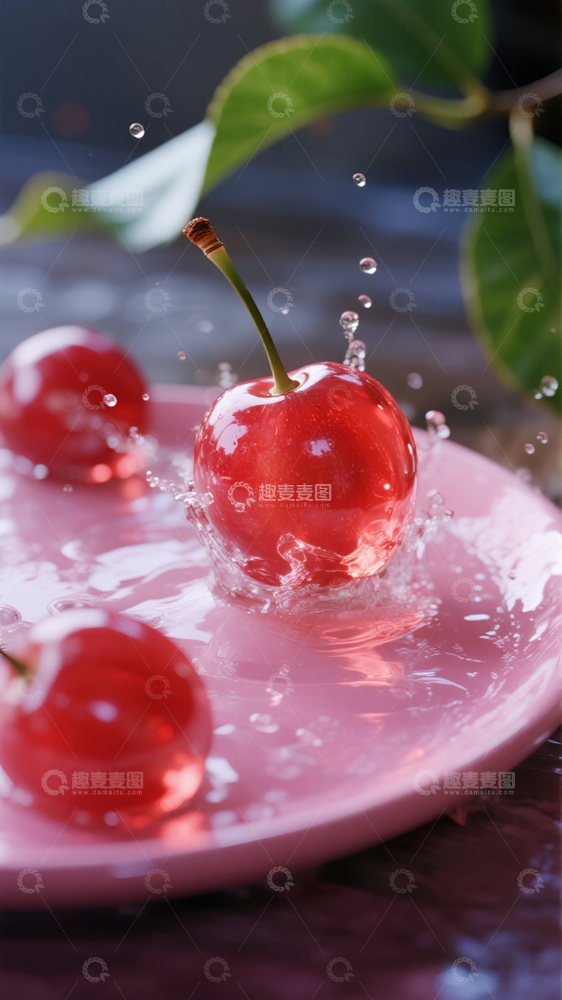 高清大图下载【趣麦麦图】樱桃水花静物摄影