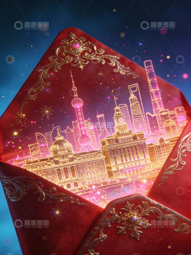 高清大图下载【趣麦麦图】红封藏沪：外滩塔尖织霓虹