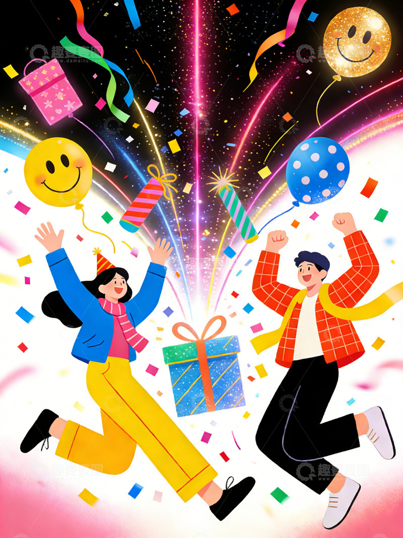 高清大图下载【趣麦麦图】欢乐庆祝节日插画