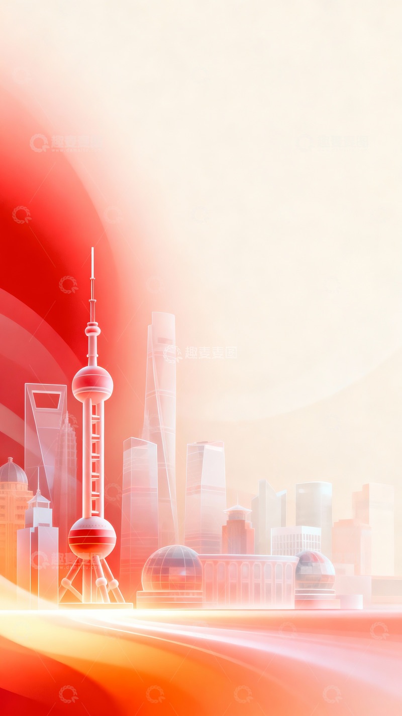 高清大图下载【趣麦麦图】上海地标建筑的未来美学绘卷
