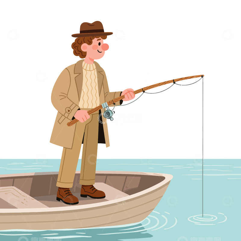 源文件下载【趣麦麦图】-复古钓鱼男士插画