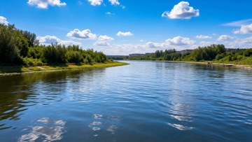 蓝天白云下的河流