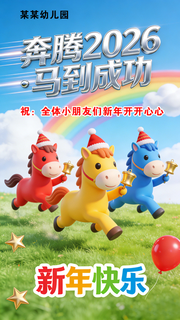 幼儿园新年贺卡卡通马