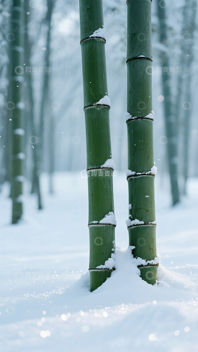 高清大图下载【趣麦麦图】雪竹风景自然静谧竹子壁纸