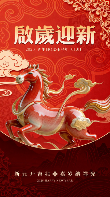 喜庆马年迎新海报设计
