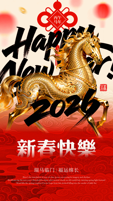 金色骏马新春祝福海报设计