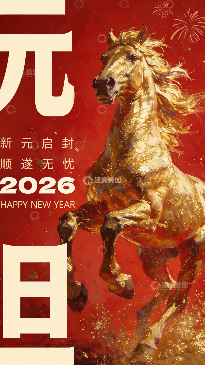 源文件下载【趣麦麦图】金马迎新年庆祝海报