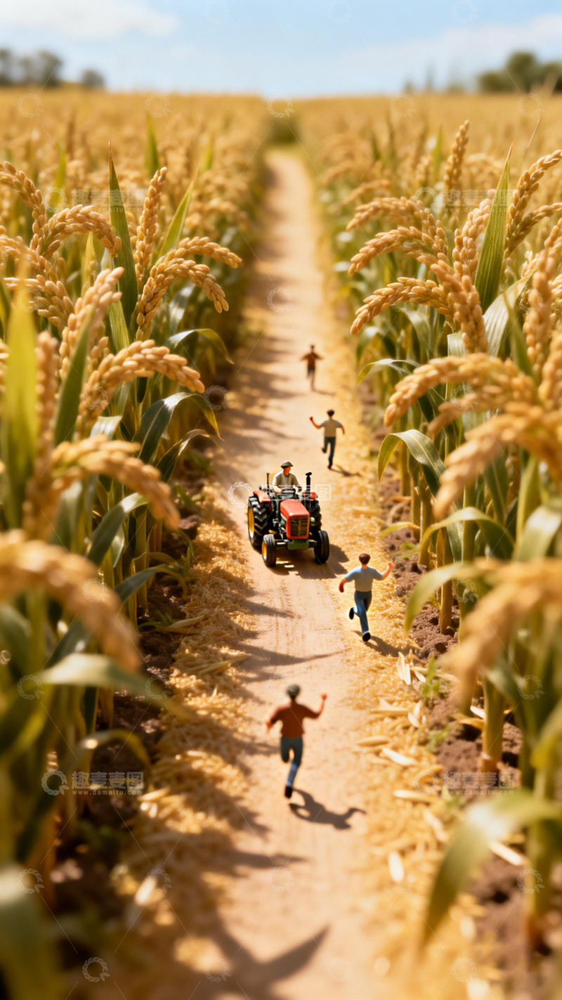 高清大图下载【趣麦麦图】稻田微缩景观农耕场景摄影图片