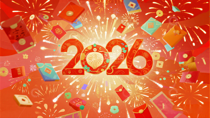 高清大图下载【趣麦麦图】新年烟花红包庆祝插画