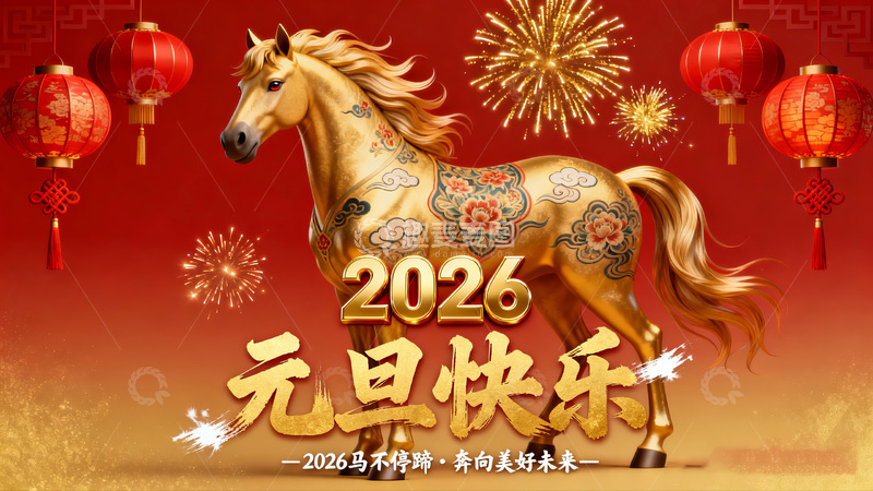 高清大图下载【趣麦麦图】2026元旦骏马祝福图