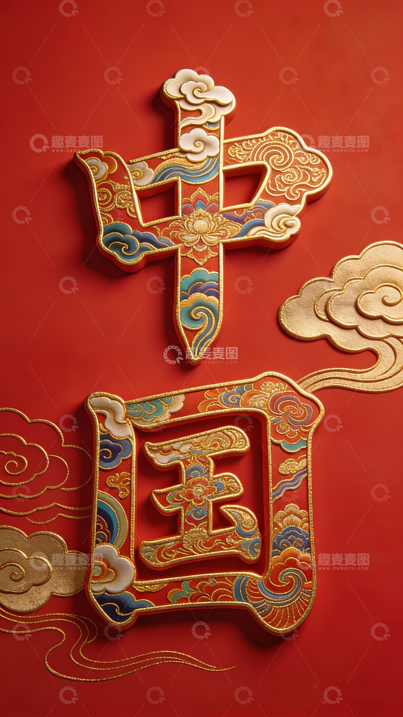 高清大图下载【趣麦麦图】中国风金饰文字云纹图案设计