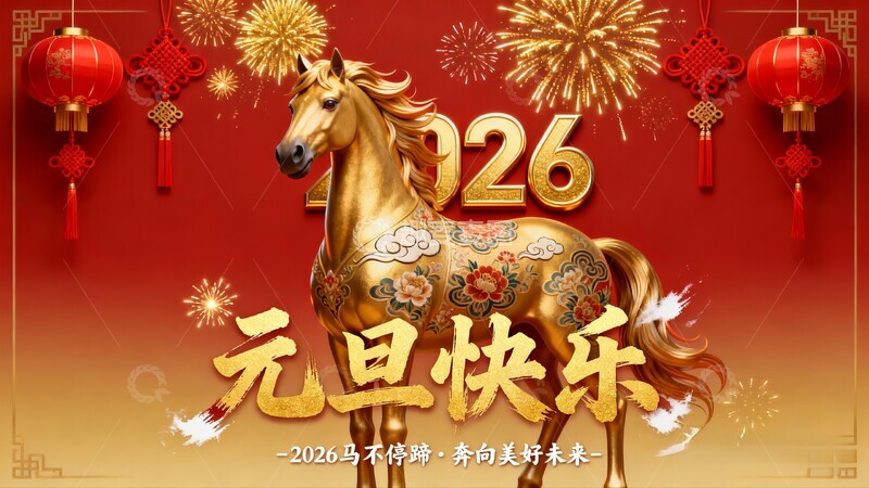 高清大图下载【趣麦麦图】2026元旦马图案庆祝海报