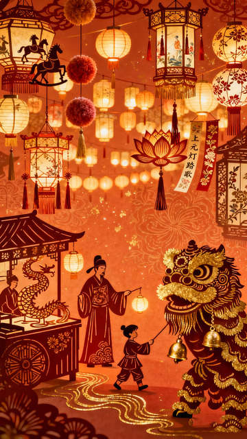 传统春节灯会插画