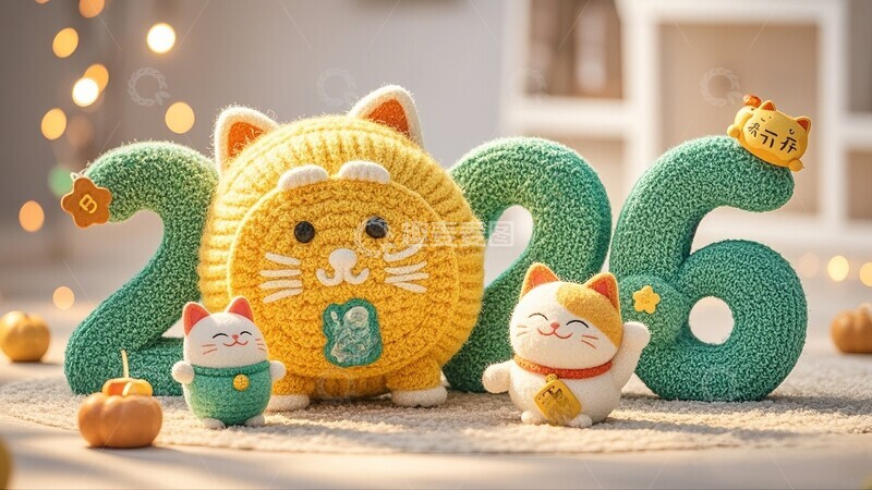 高清大图下载【趣麦麦图】猫咪主题2026新年装饰素材