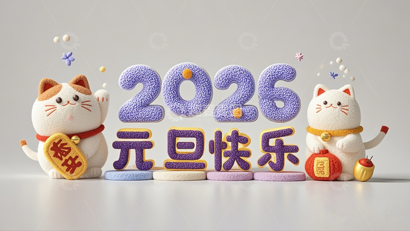 高清大图下载【趣麦麦图】2026新年欢庆立体装饰设计