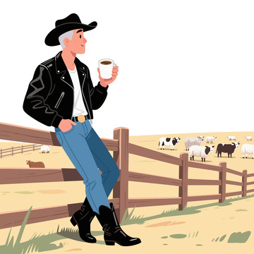 牛仔农场生活卡通插画
